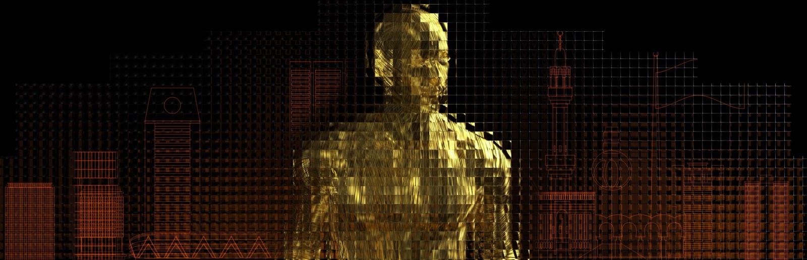 A golden figure of light on the LED wonderwall at City Walk Jeddah