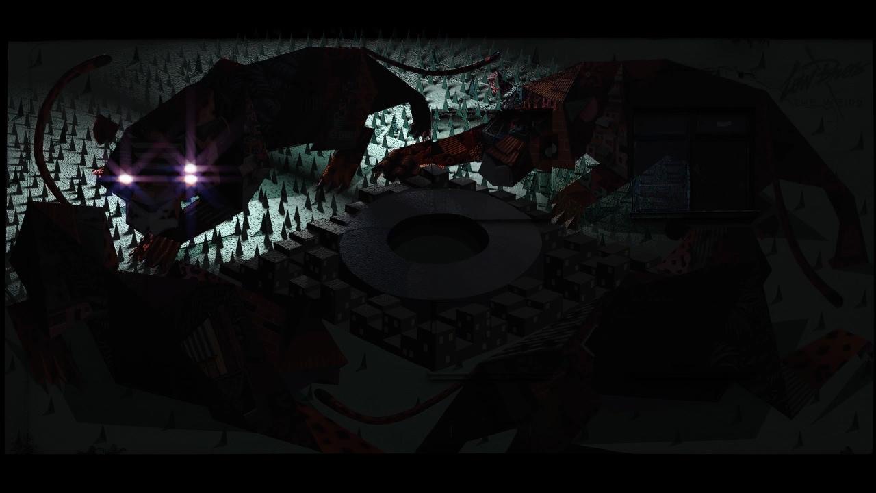A colourful mural by the artist duo Low Bros on a wall at Urban Spree Berlin, animated by projection mapping