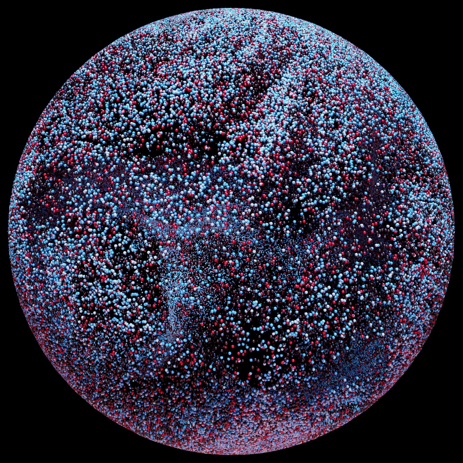 A large sphere standing among trees, covered in a concentric blue projection mapping at Garbicz Festival