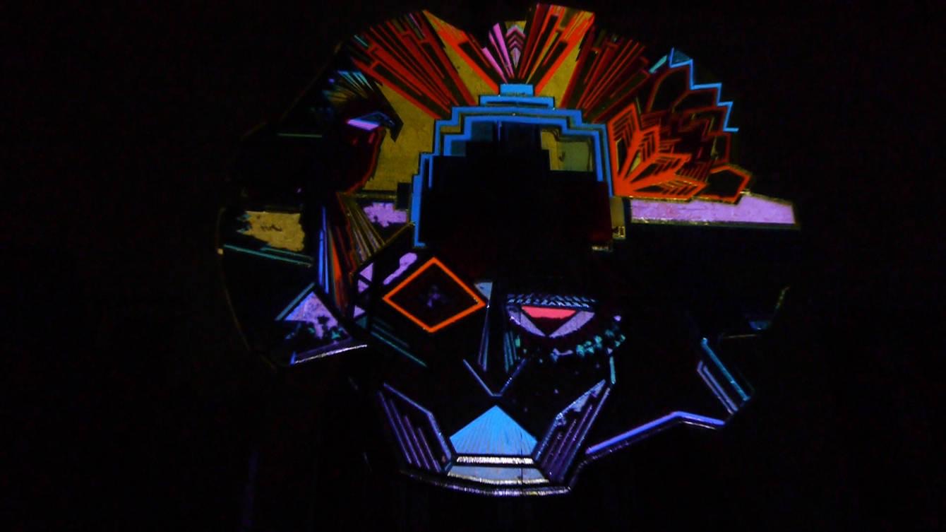 A tape art sculpture by the Berlin artists Tape Over animated by projection mapping at a festival in Poland